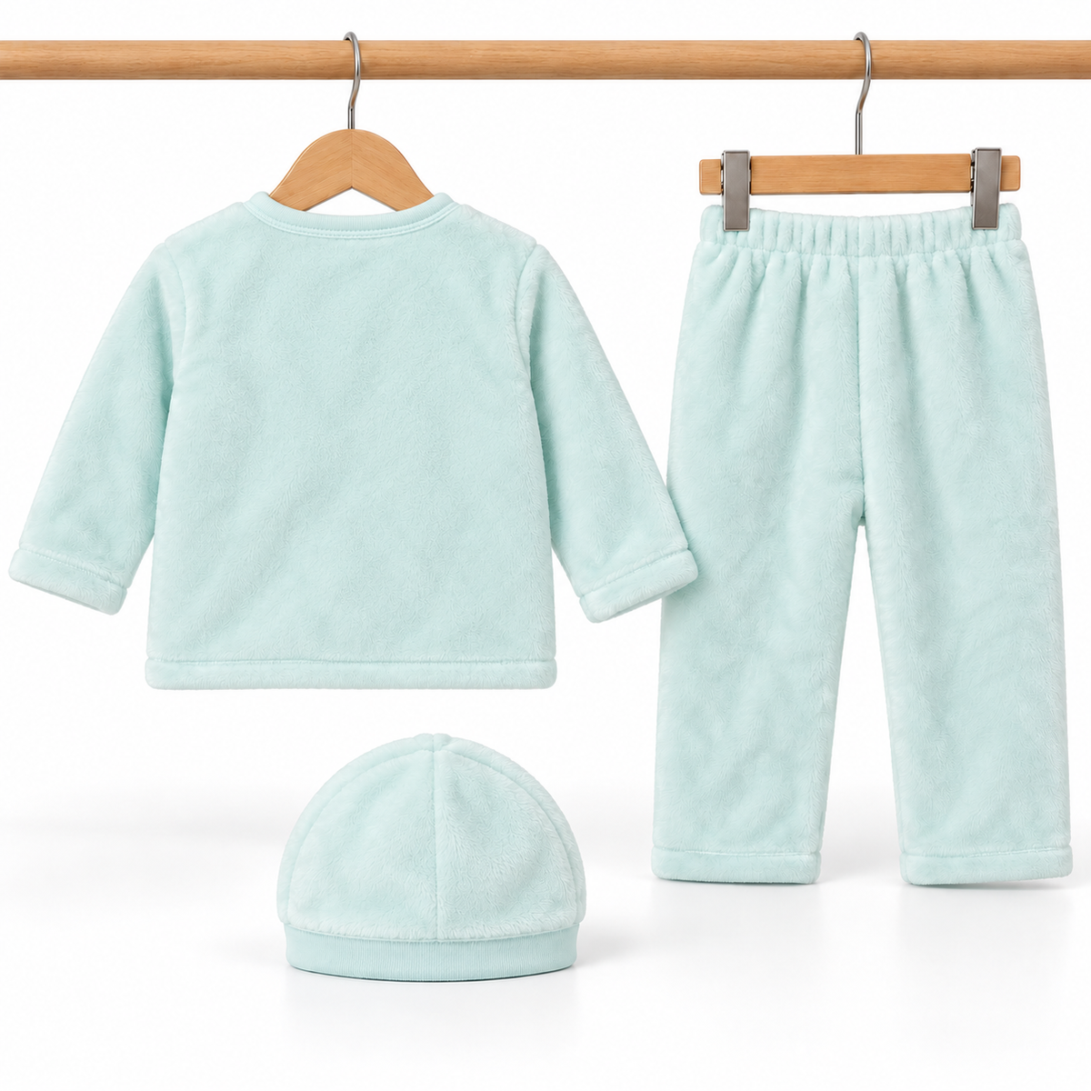 Winter Fur 3 Piece Suit With Cap – I Love Dad Mint Green — Rear view