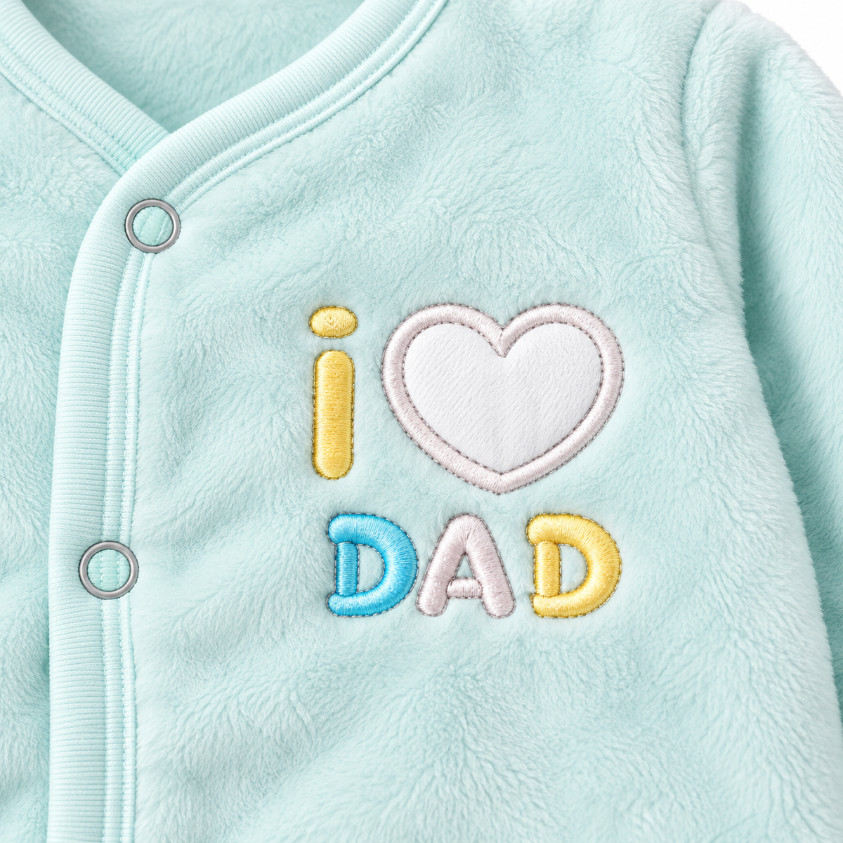 Winter Fur 3 Piece Suit With Cap – I Love Dad Mint Green — I Love Dad embroidery close-up