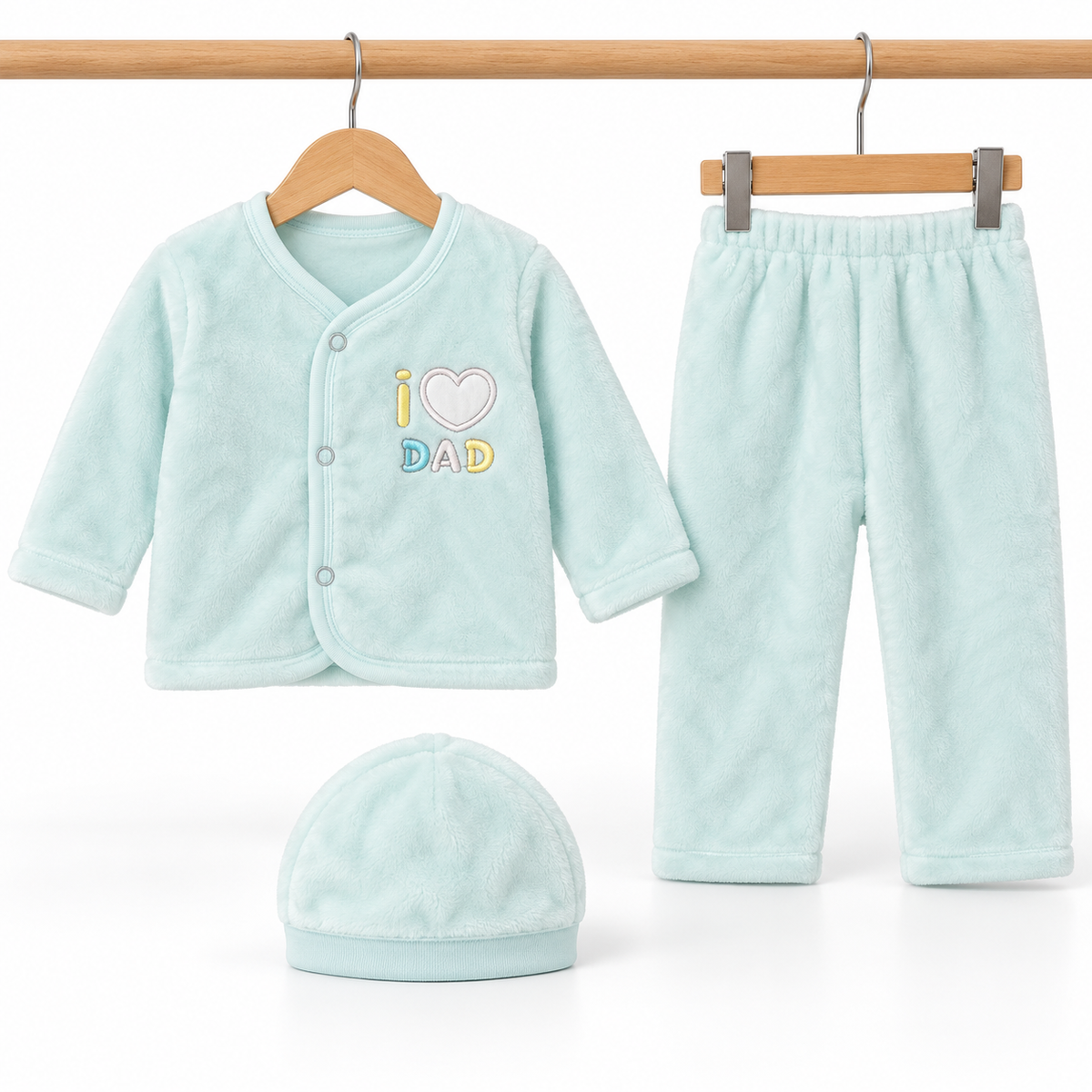 Winter Fur 3 Piece Suit With Cap - I Love Dad Mint Green - Complete set