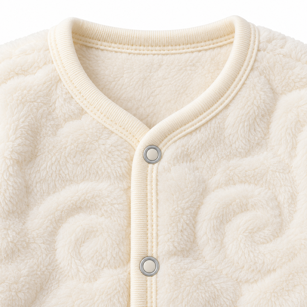 Winter Fur 3 Piece Suit With Cap - I Love Toy Cream - Neckline and snap detail