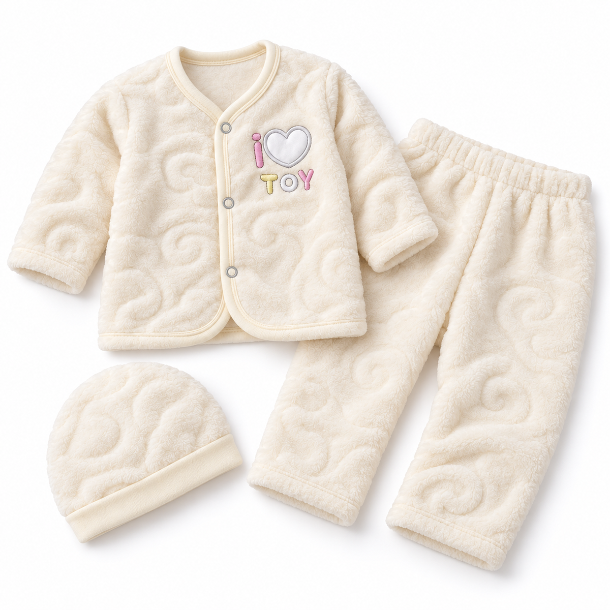 Winter Fur 3 Piece Suit With Cap - I Love Toy Cream - Folded set