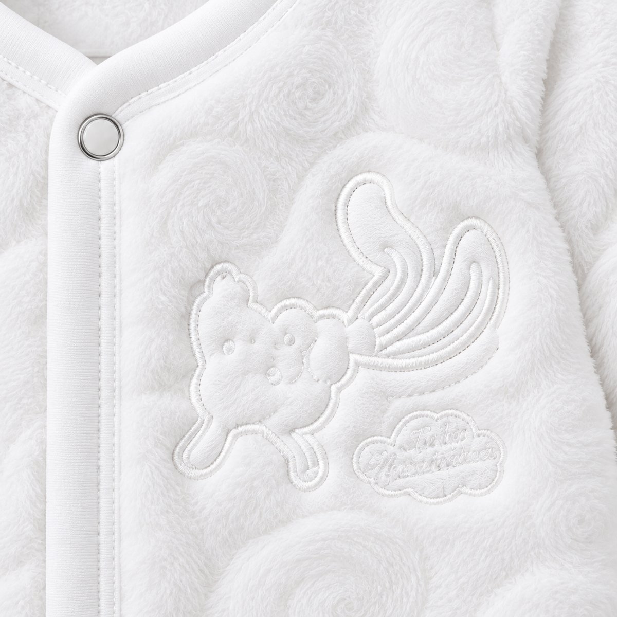 Winter Fur 3 Piece Suit With Cap - Bunny Embroidery White - Embroidery and design close-up