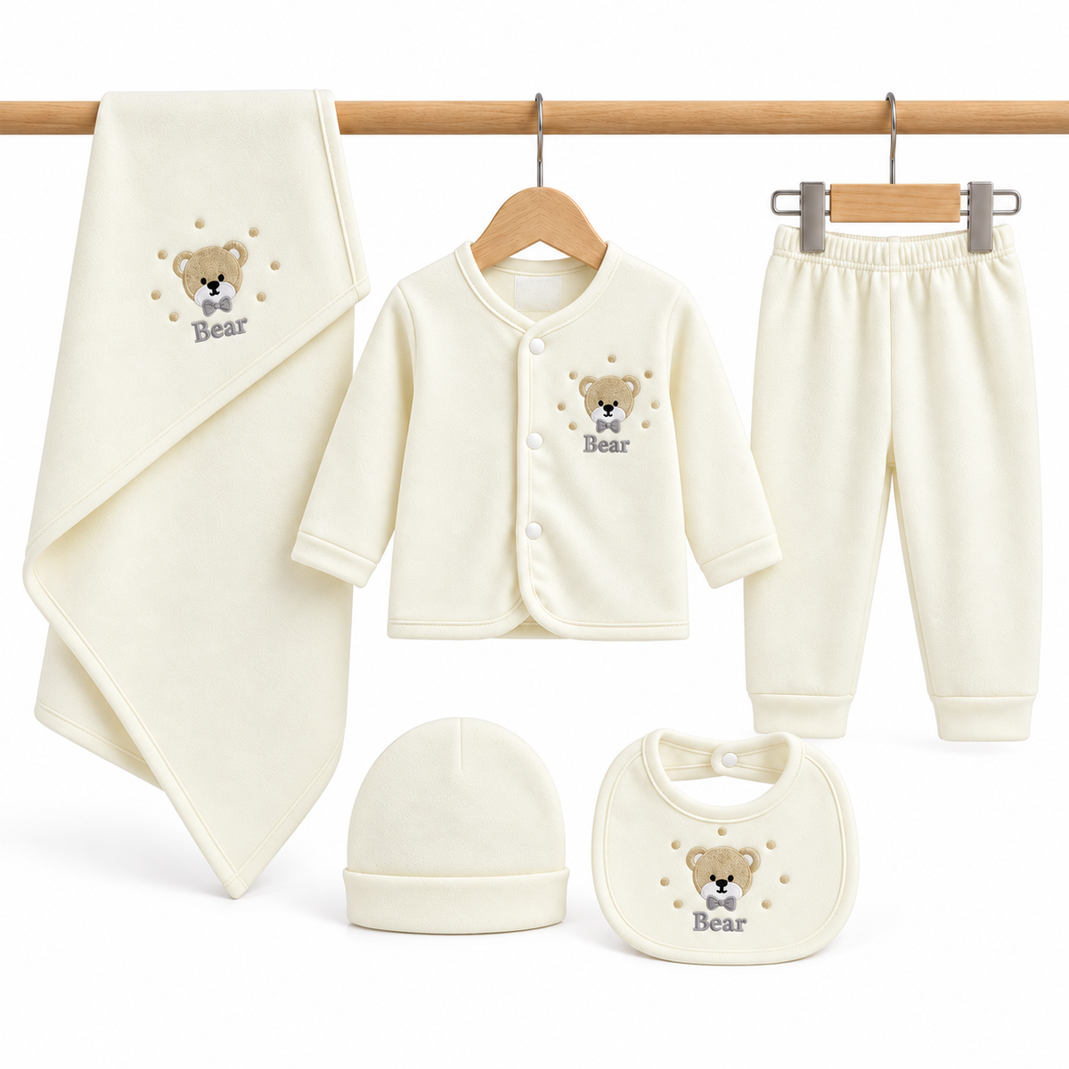 Winter Polar 5 Piece Set – Bear Embroidery Cream — Complete set