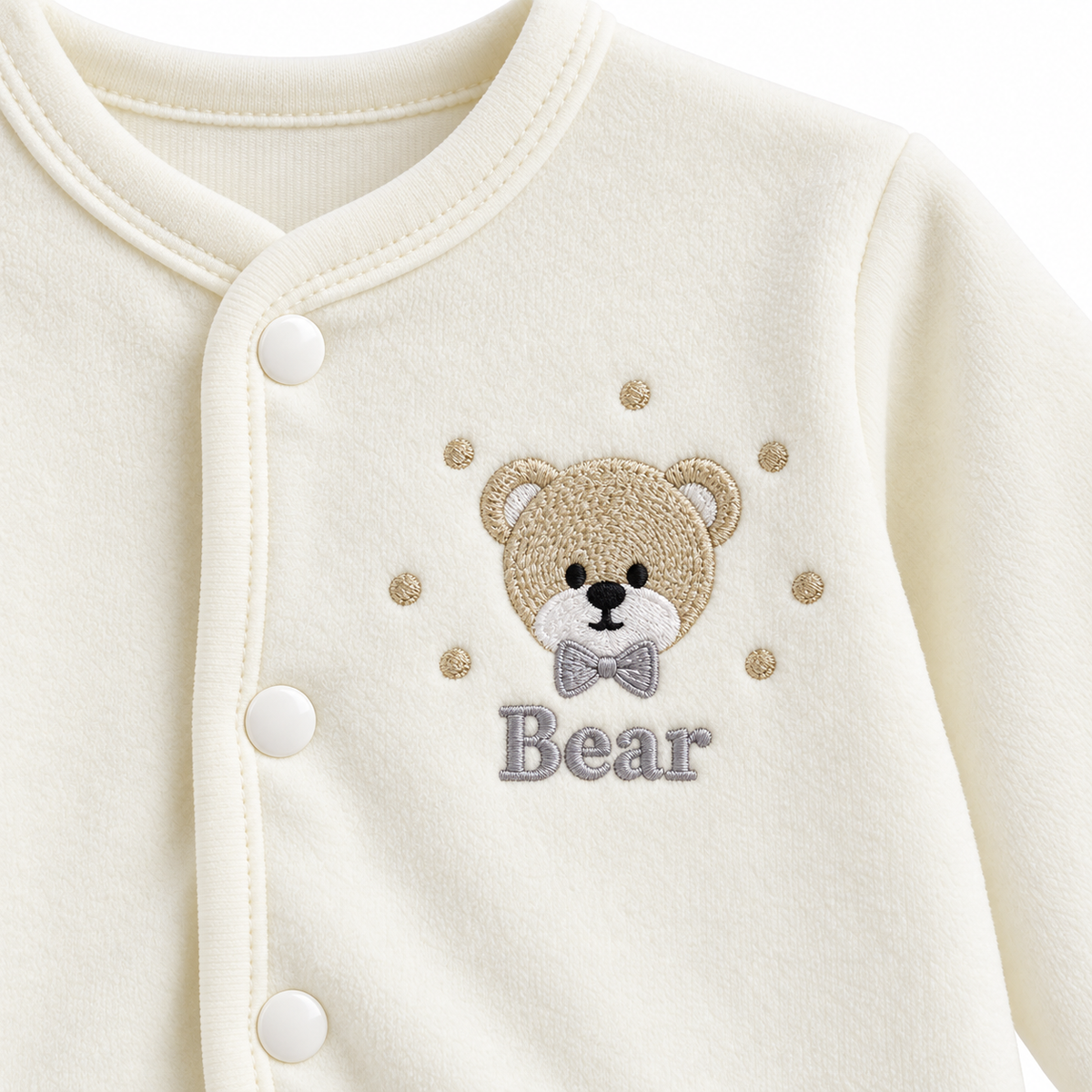 Winter Polar 5 Piece Set – Bear Embroidery Cream — Bear embroidery close-up
