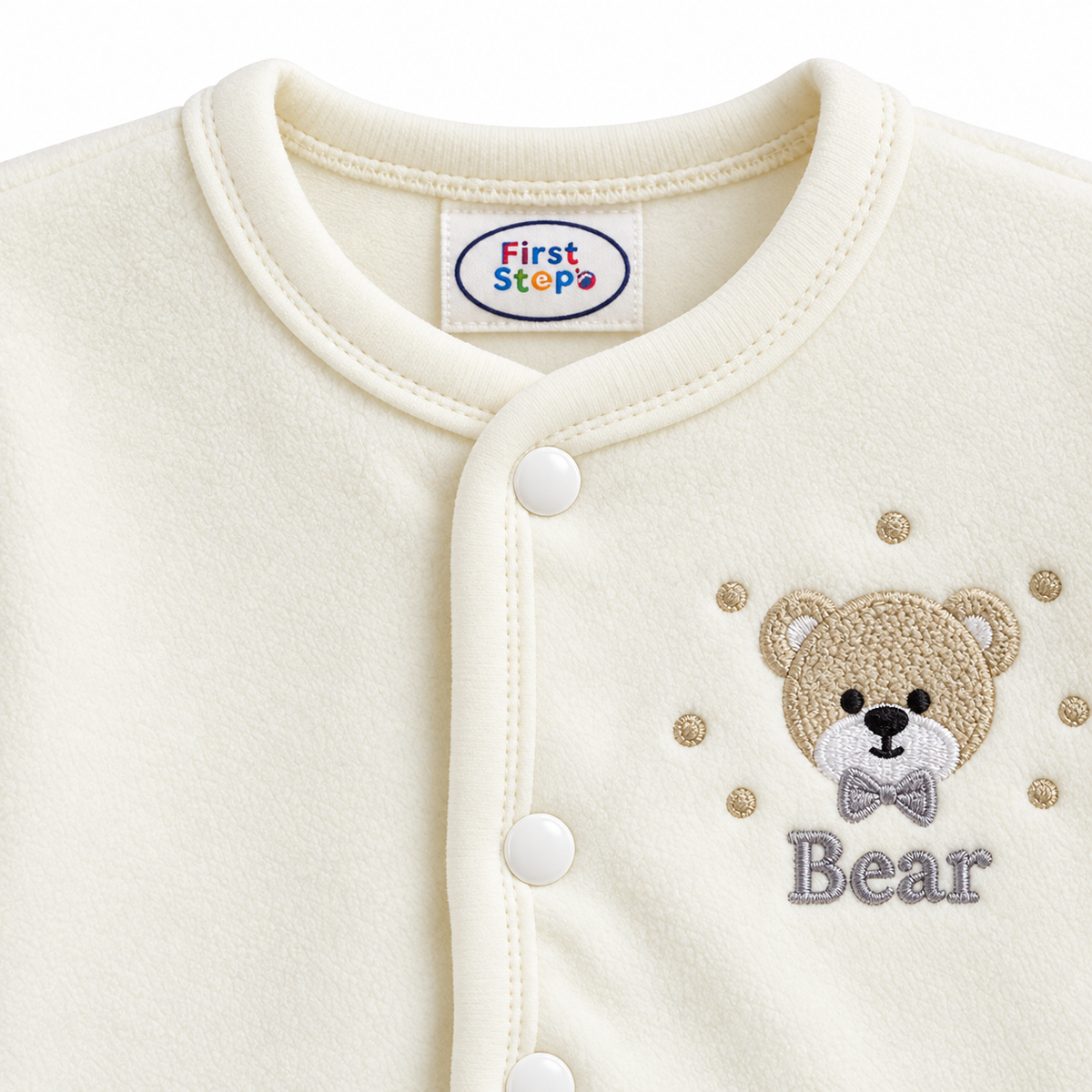 Winter Polar 5 Piece Set - Bear Embroidery Cream - Neckline and bear embroidery