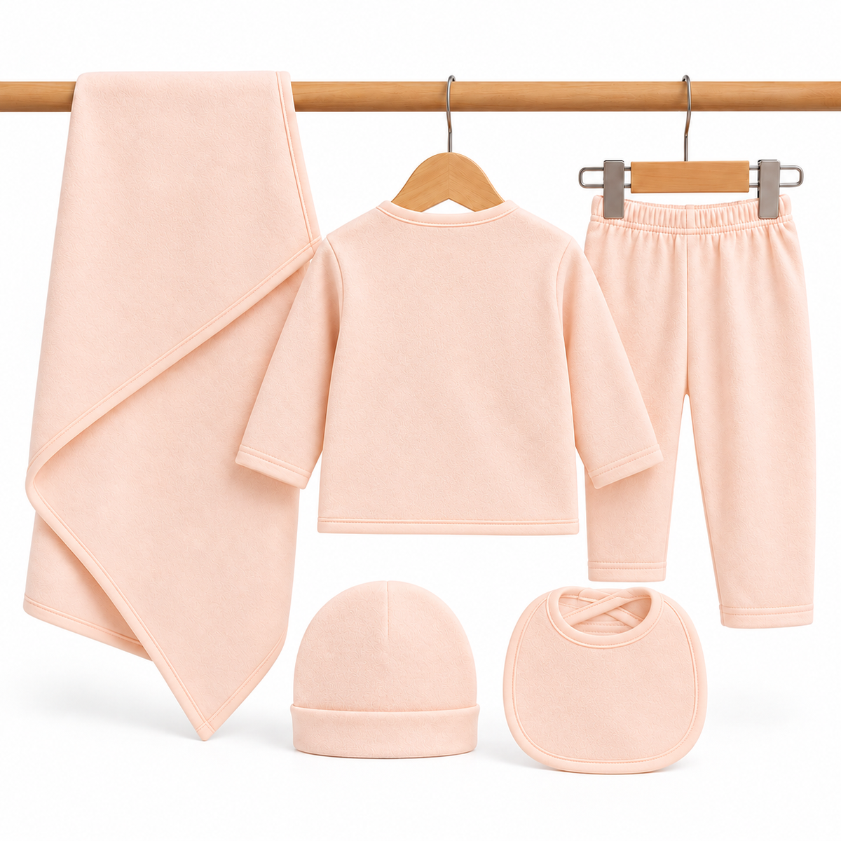 Winter Polar 5 Piece Set – Bear Embroidery Peach — Rear view