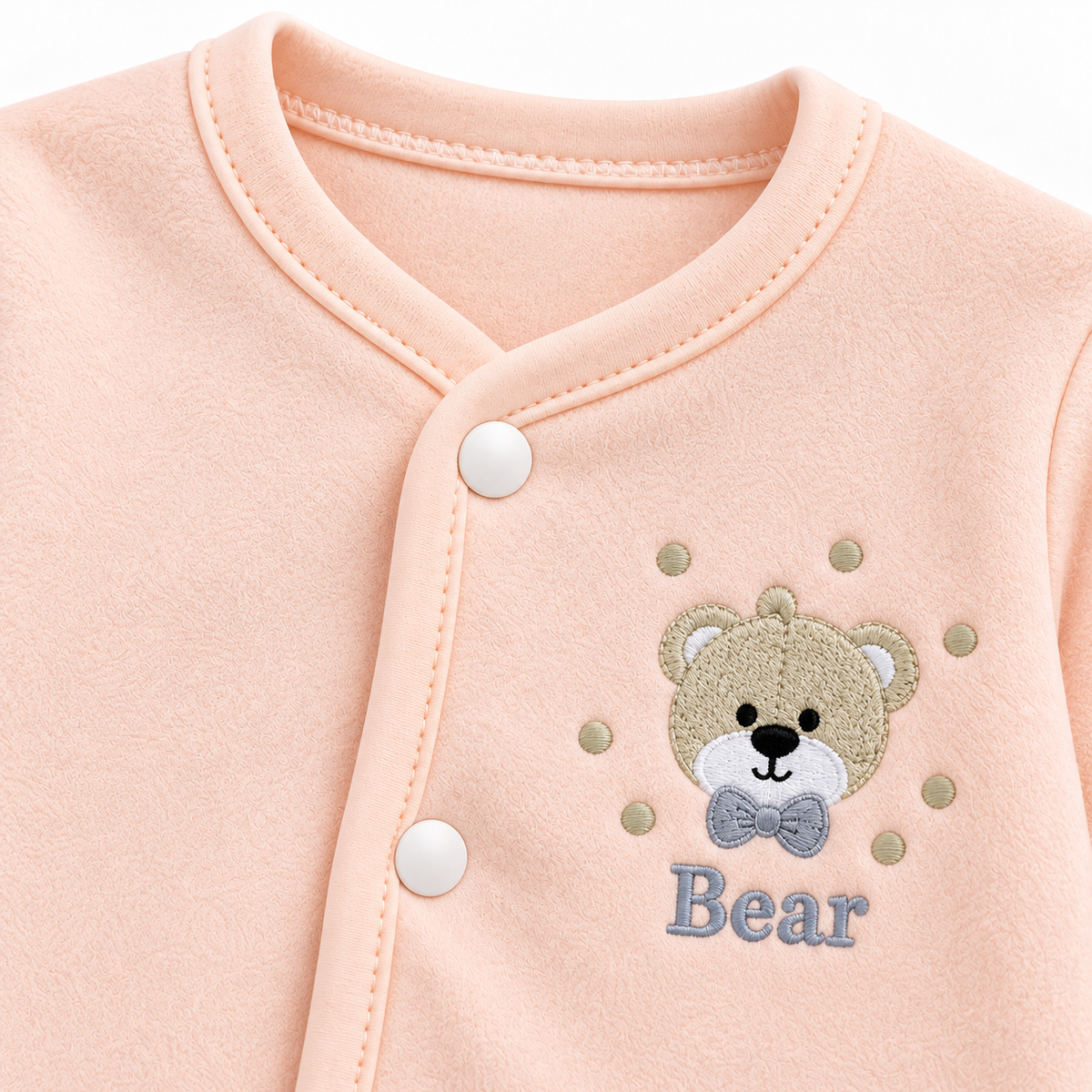 Winter Polar 5 Piece Set – Bear Embroidery Peach — Bear embroidery close-up