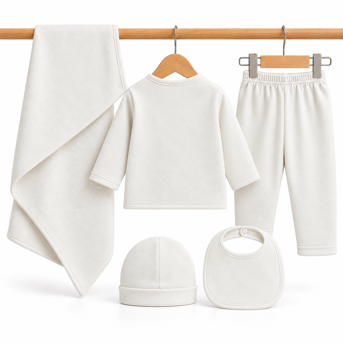 Winter Polar 5 Piece Set – Bear Embroidery Gray — Rear view