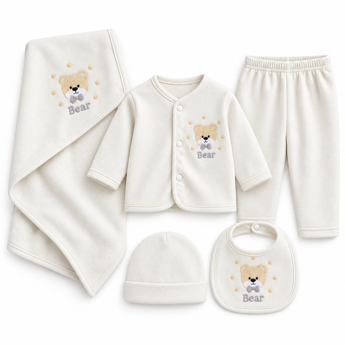 Winter Polar 5 Piece Set – Bear Embroidery Gray — Folded set