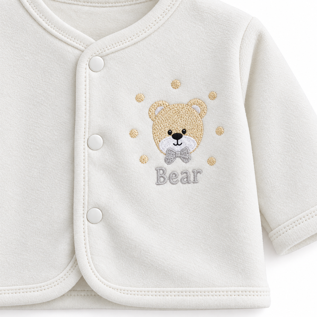 Winter Polar 5 Piece Set – Bear Embroidery Gray — Neckline and embroidery detail
