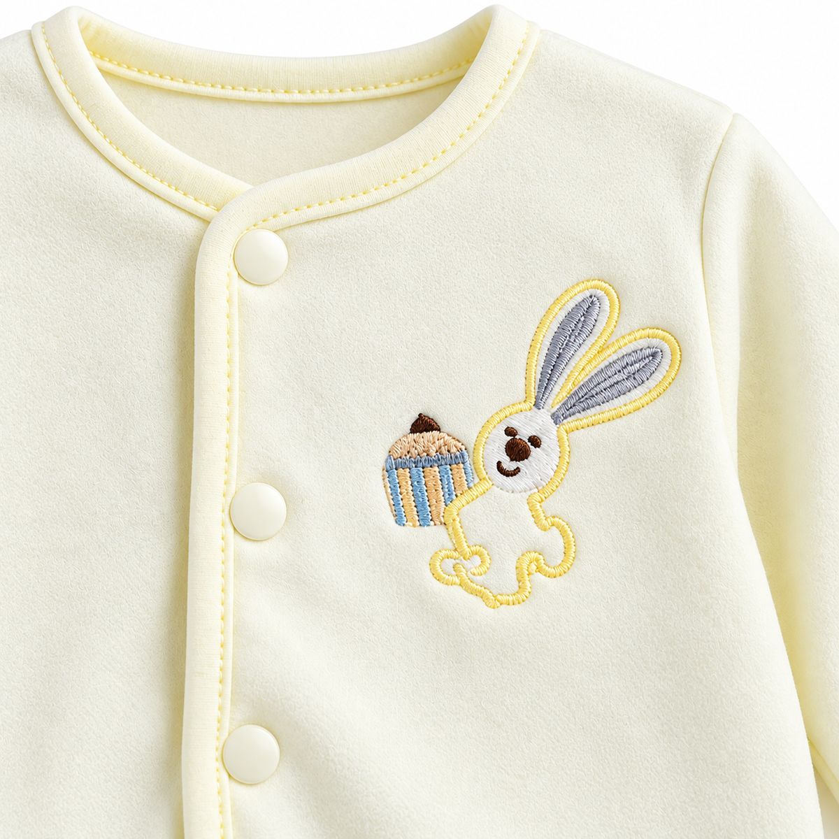 Winter Polar 5 Piece Set – Bunny Embroidery Cream — Embroidery and design close-up
