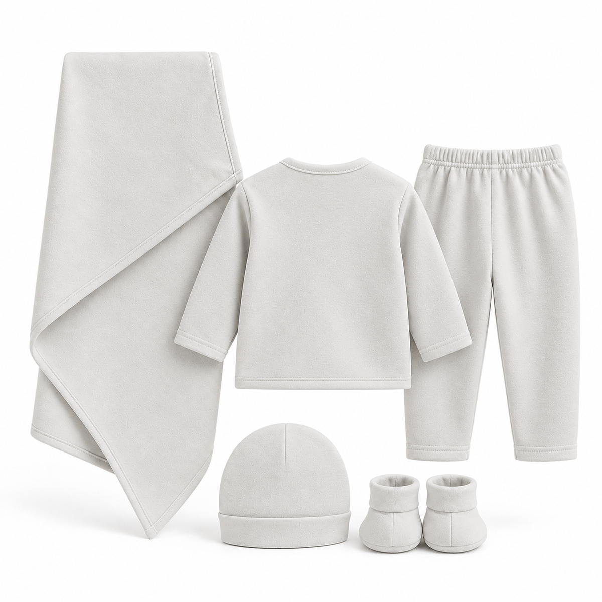 Winter Polar 5 Piece Set – Bunny Embroidery Grey — Rear view