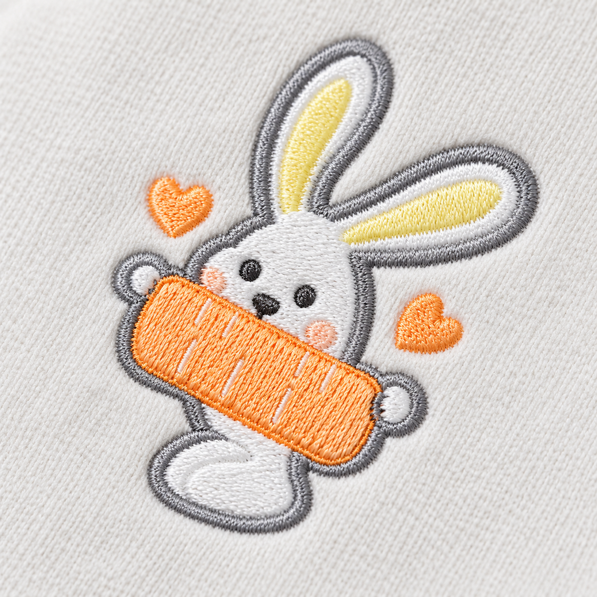 Winter Polar 5 Piece Set – Bunny Embroidery Grey — Bunny and carrot embroidery close-up