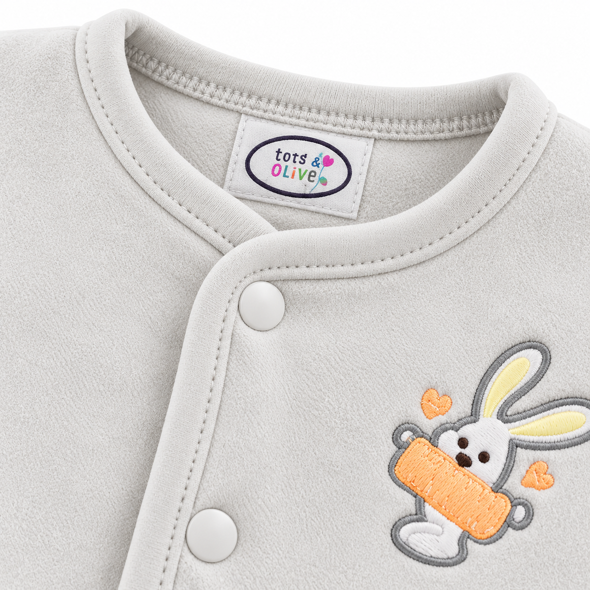 Winter Polar 5 Piece Set – Bunny Embroidery Grey — Cardigan embroidery detail