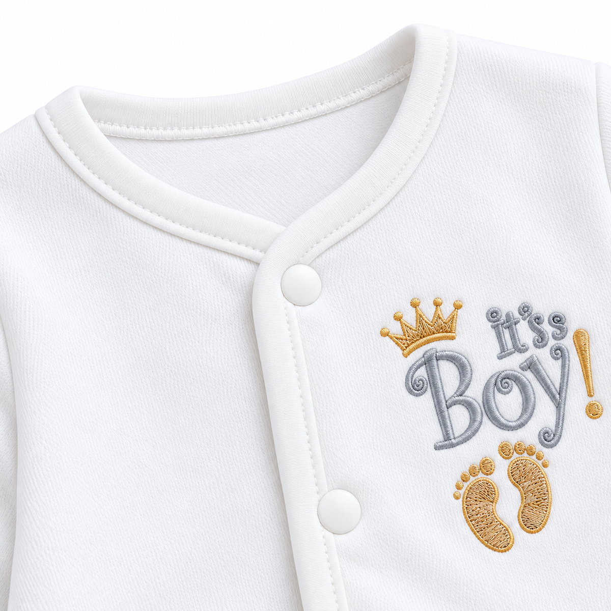 Winter Polar 5 Piece Set – It’s A Boy Embroidery White — Cardigan embroidery detail
