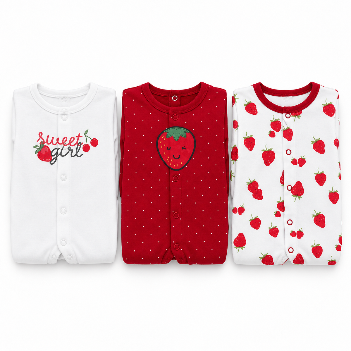 Strawberry – Red & White baby footed romper