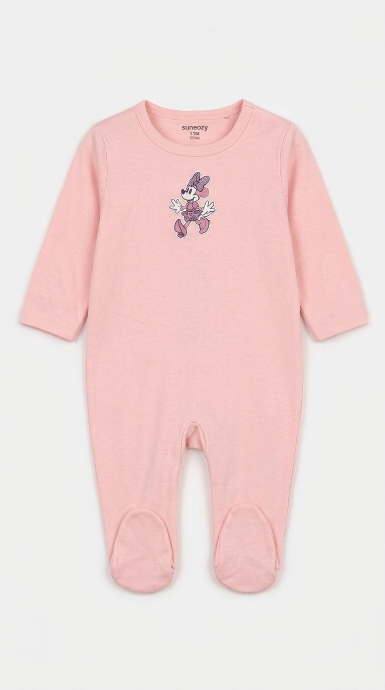 Minnie Mouse – Pink & White baby footed romper