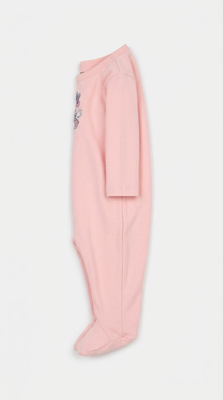 Minnie Mouse – Pink & White baby footed romper