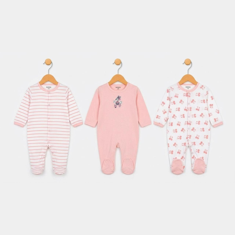 Minnie Mouse – Pink & White baby footed romper