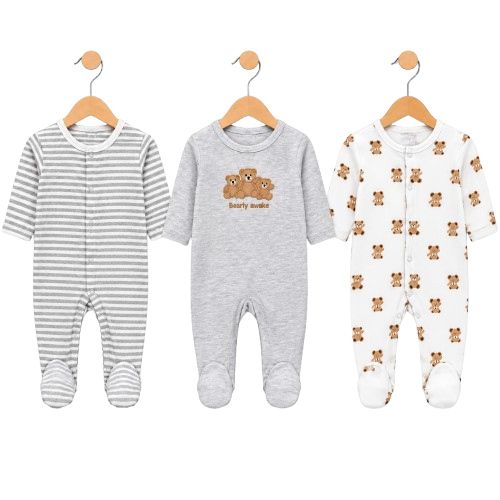 Bear – Grey & White baby footed romper