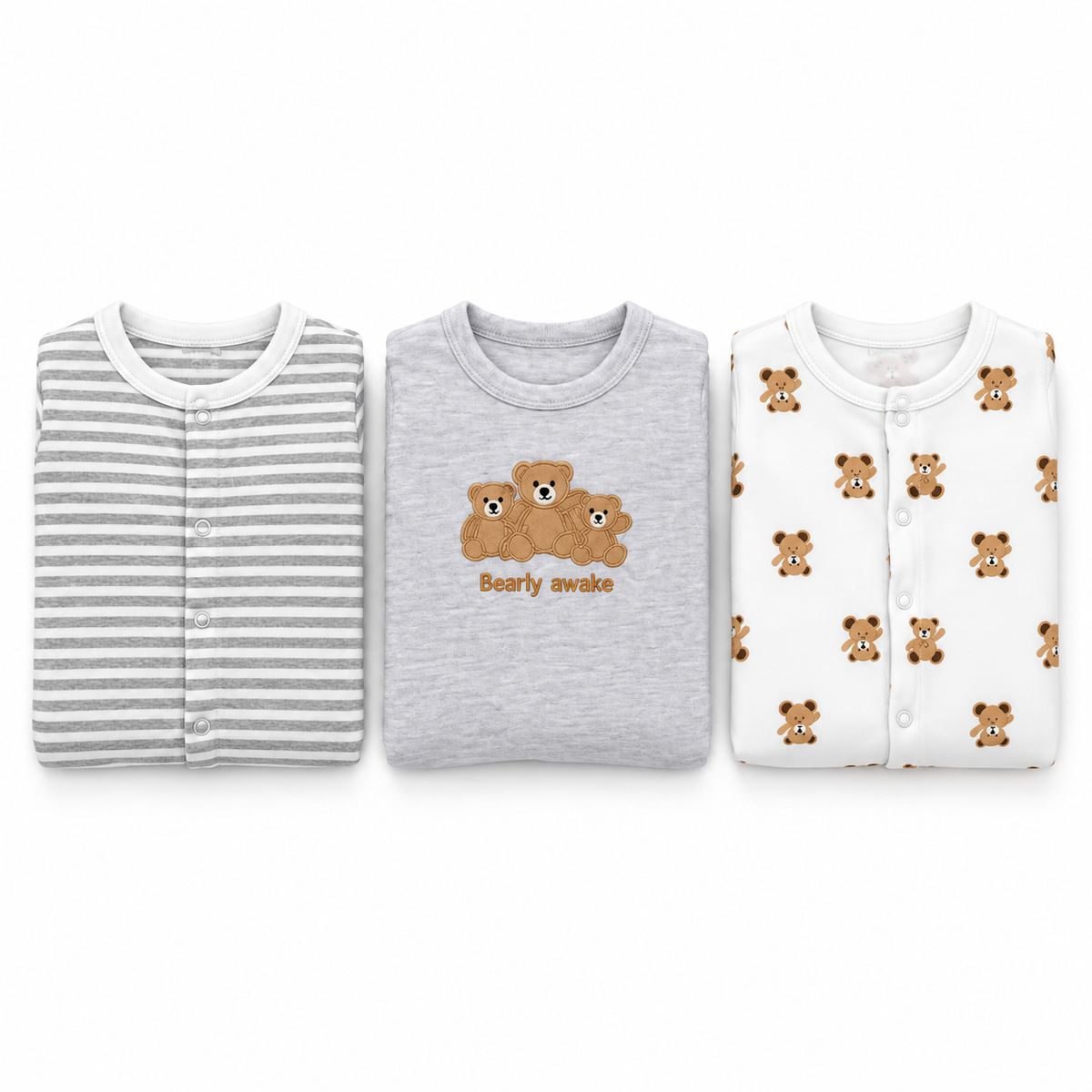 Bear – Grey & White baby footed romper