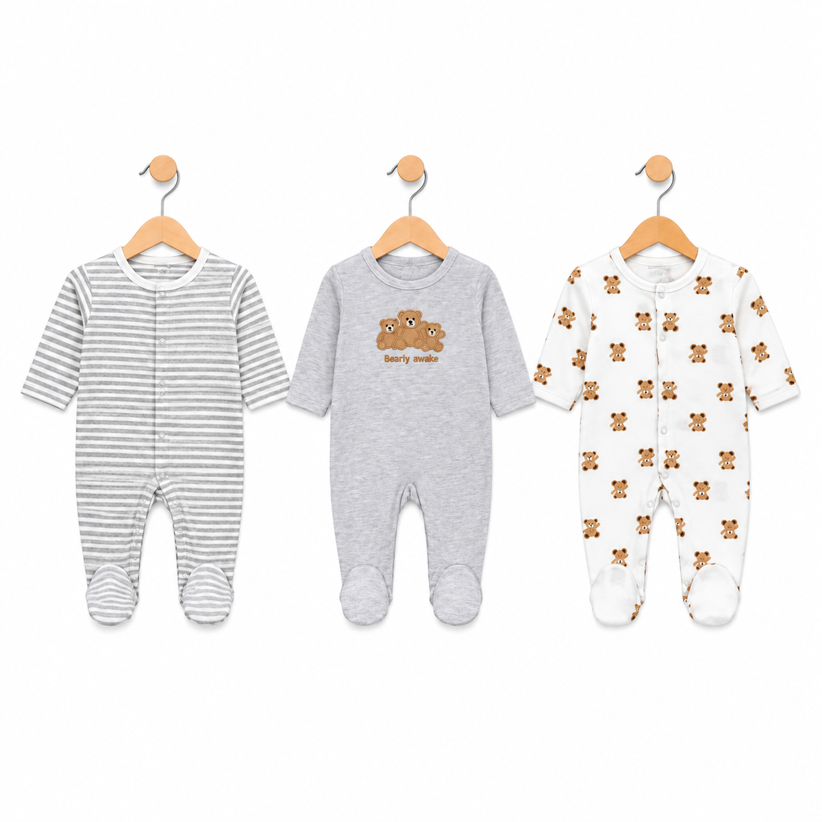 Bear – Grey & White baby footed romper