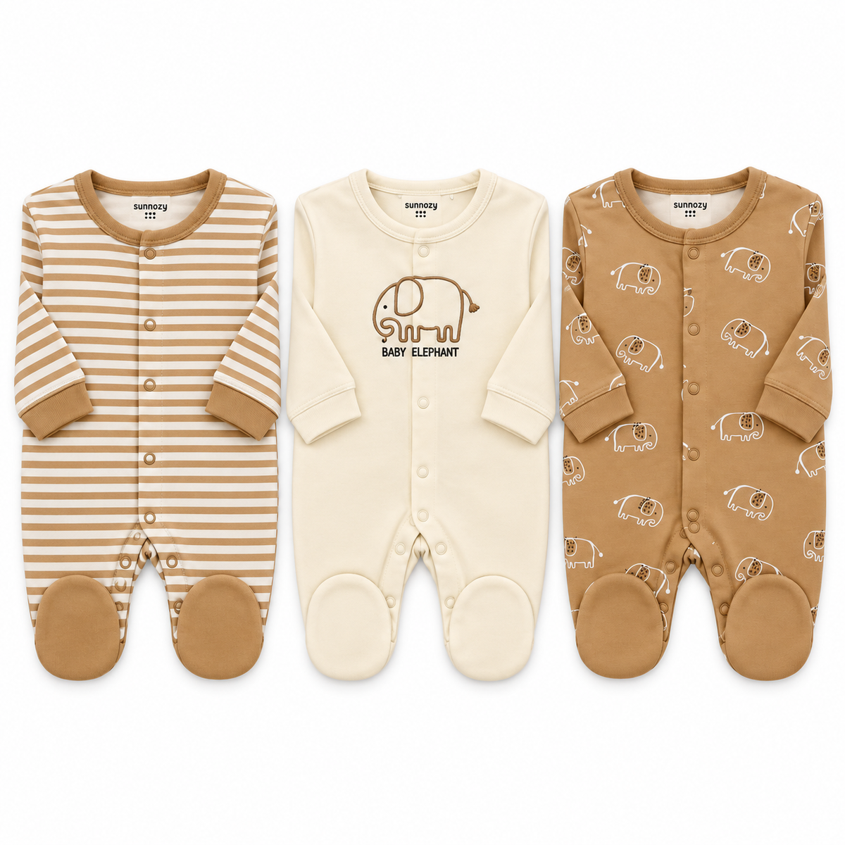 Baby Elephant – Mustard & Cream baby footed romper