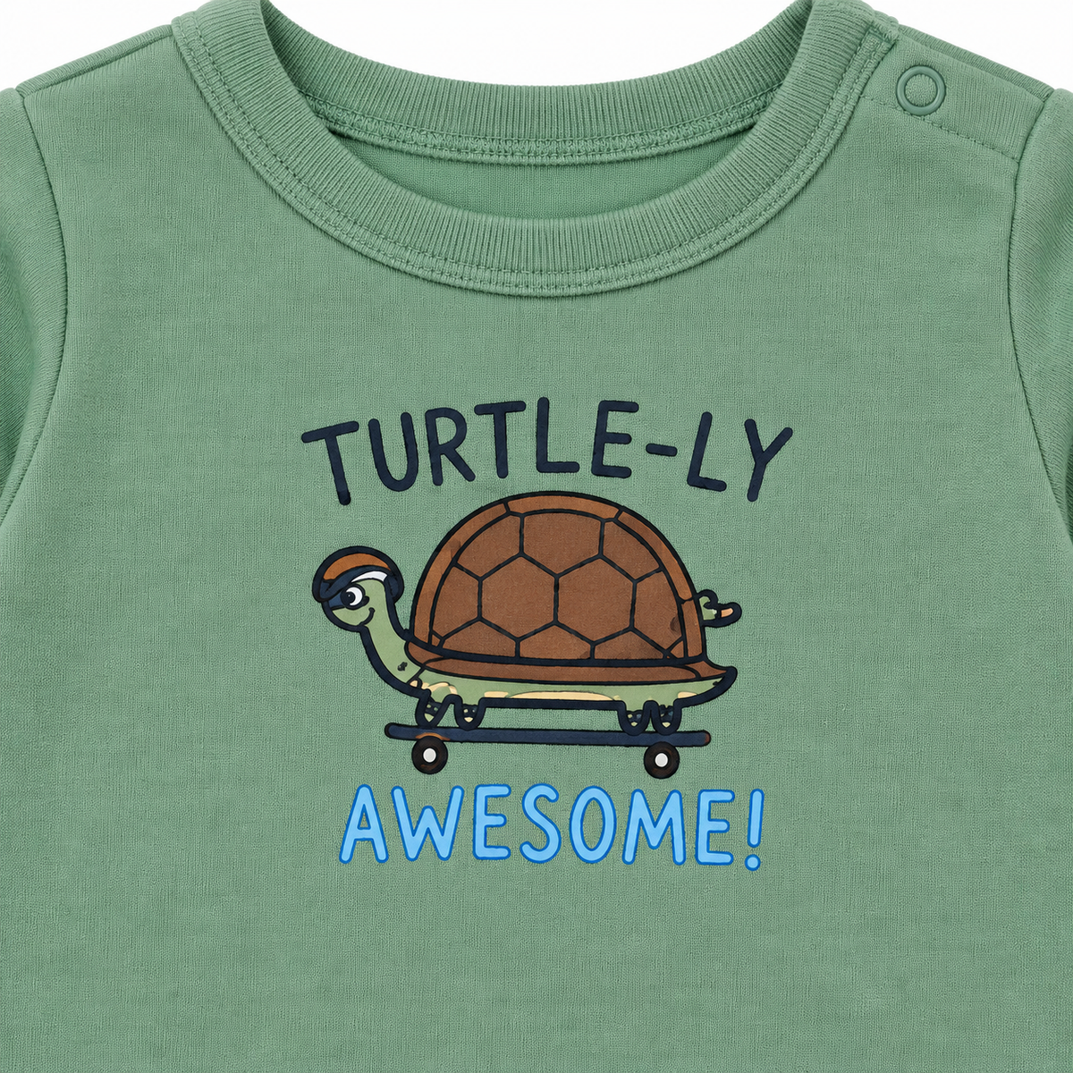 Turtle – Green & White baby footed romper