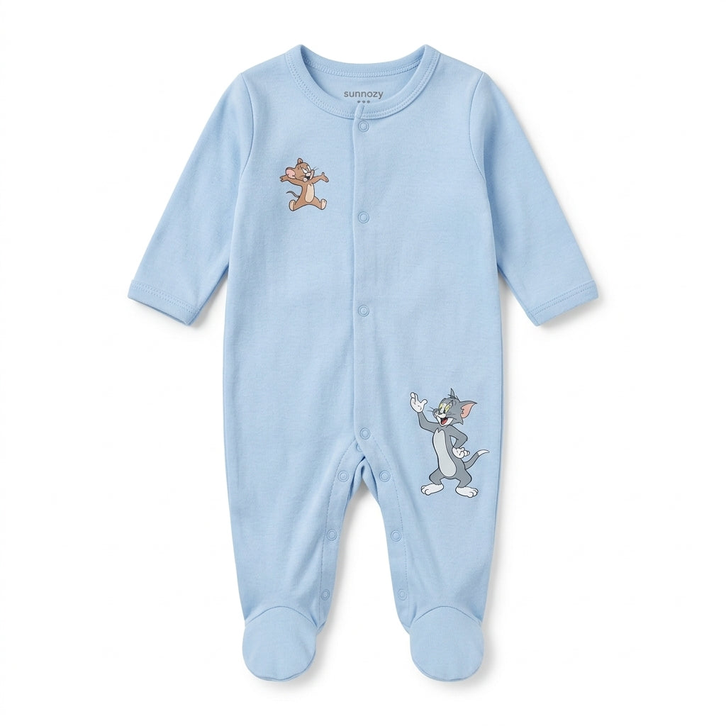 Tom & Jerry – Sky Blue baby footed romper