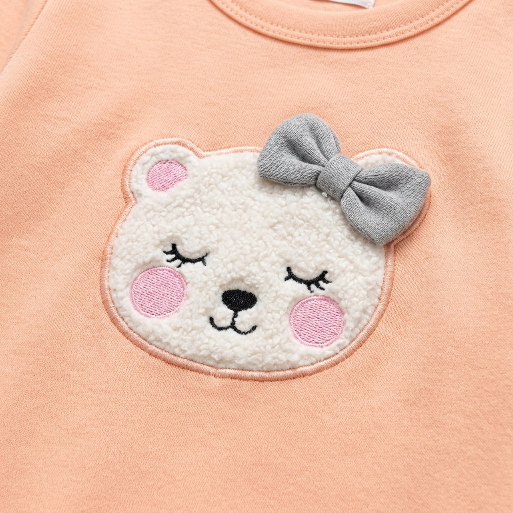 Bear – Peach & White baby footed romper