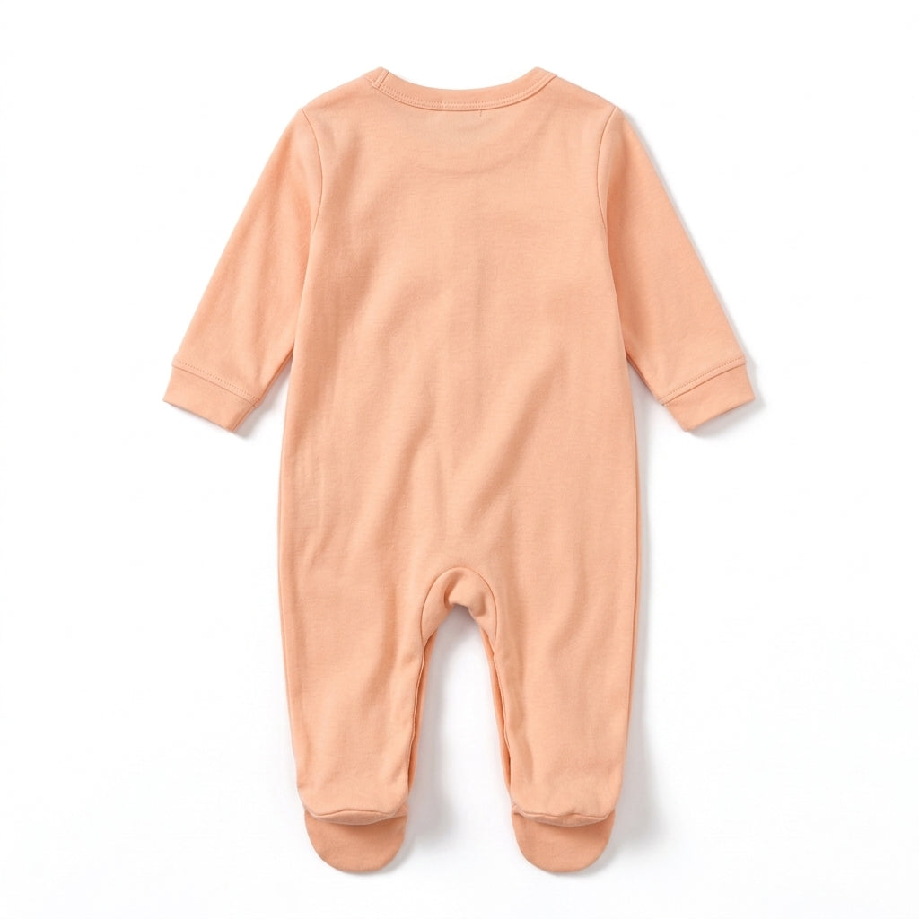 Bear – Peach & White baby footed romper