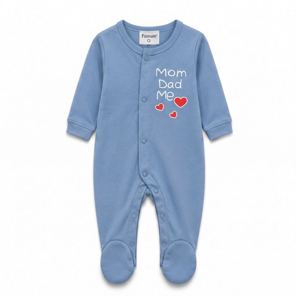 I Love Mom & Dad – Blue baby footed romper