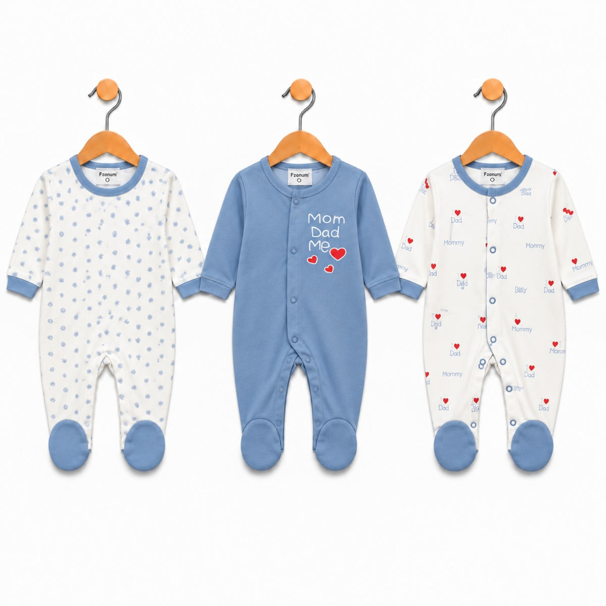 I Love Mom & Dad – Blue baby footed romper