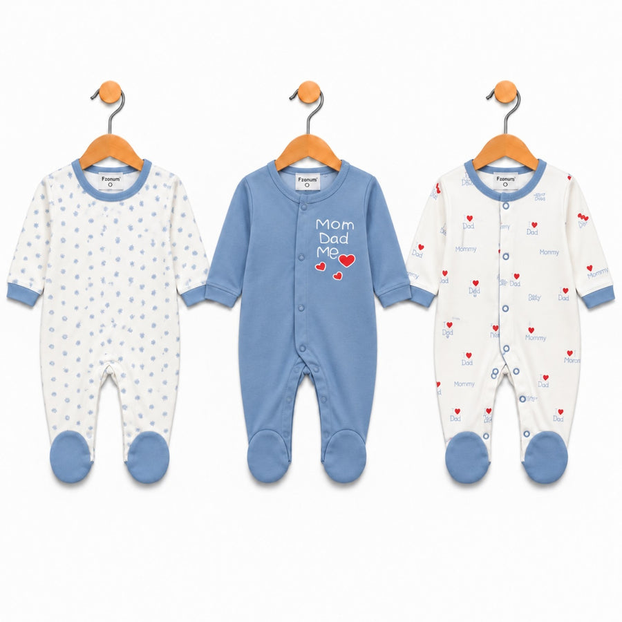 I Love Mom & Dad – Blue baby footed romper