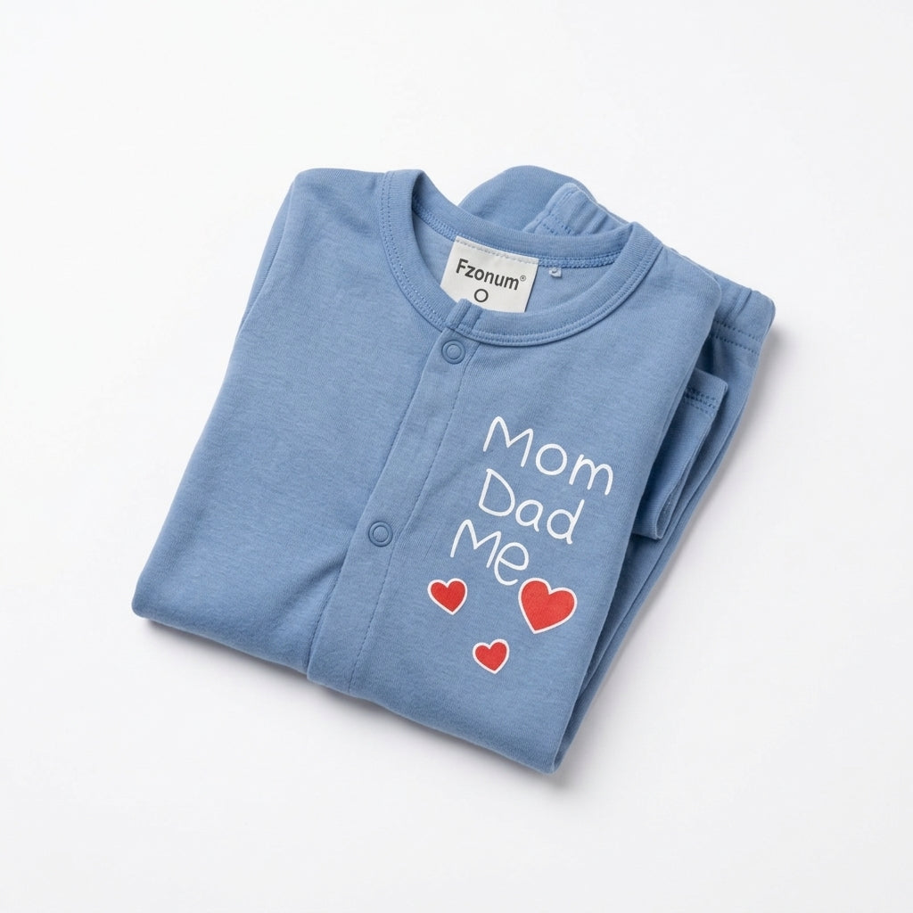 I Love Mom & Dad – Blue baby footed romper