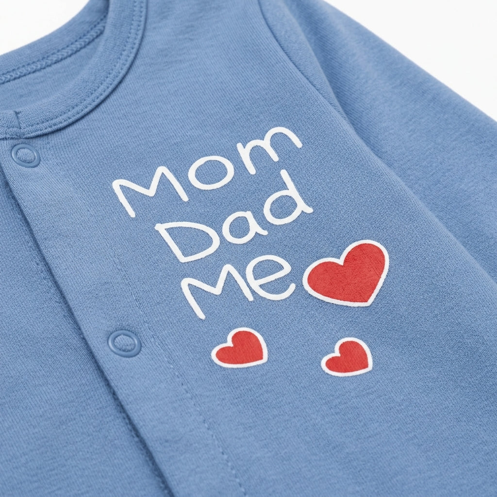 I Love Mom & Dad – Blue baby footed romper