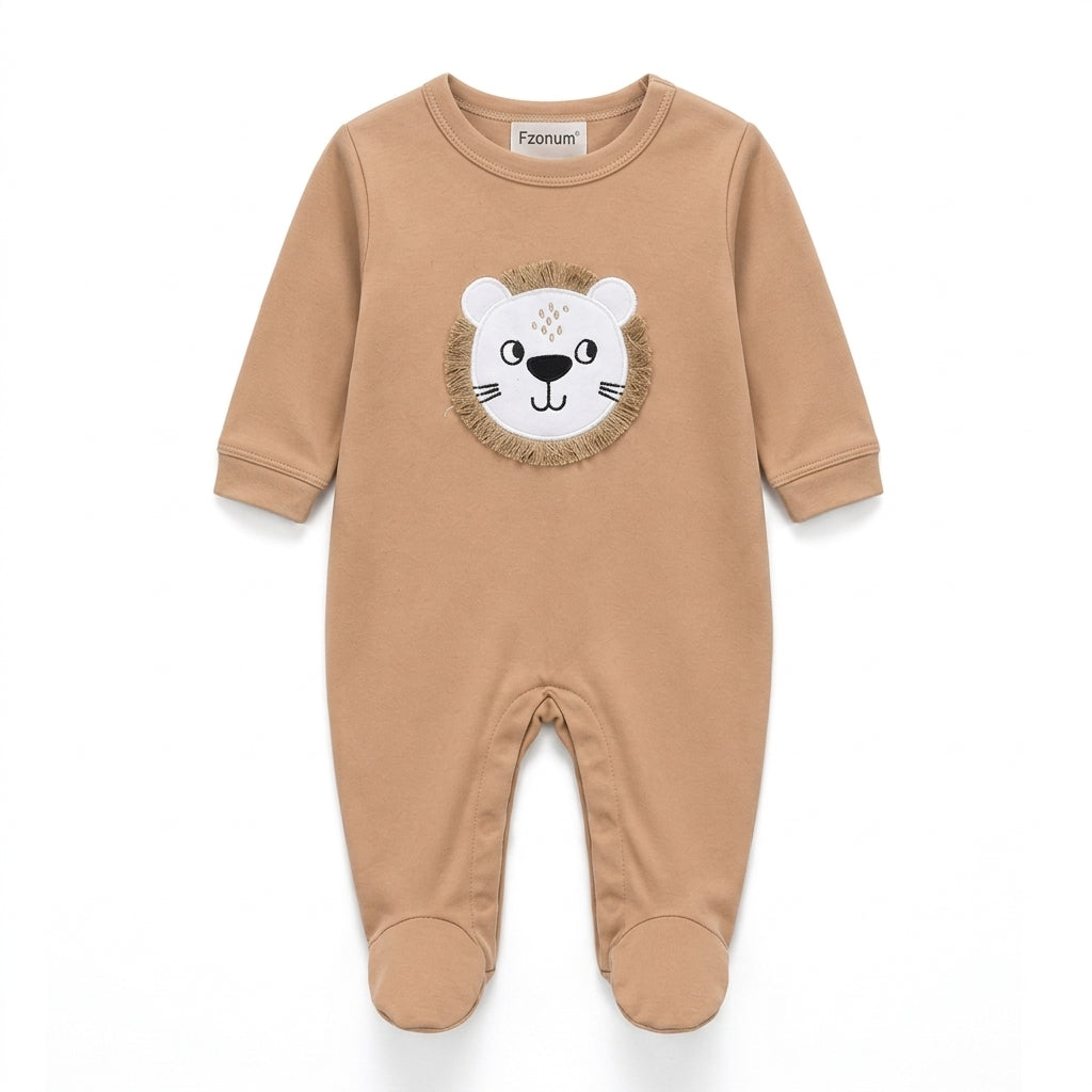 Lion – Brown & White baby footed romper