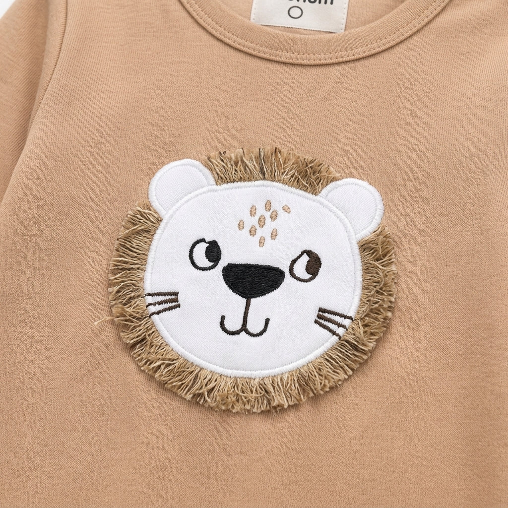 Lion – Brown & White baby footed romper