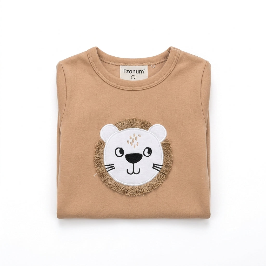 Lion – Brown & White baby footed romper