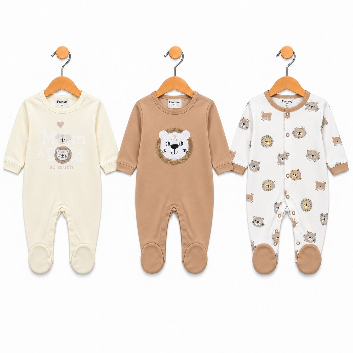 Lion – Brown & White baby footed romper
