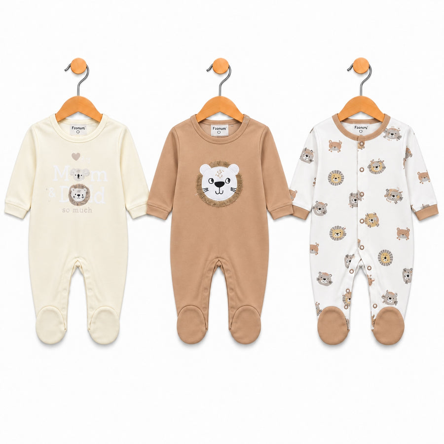 Lion – Brown & White baby footed romper