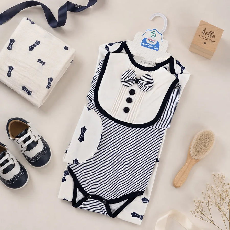 BABY STARTER SET 7 PIECES BOO BEAR PRINT NAVY BLUE