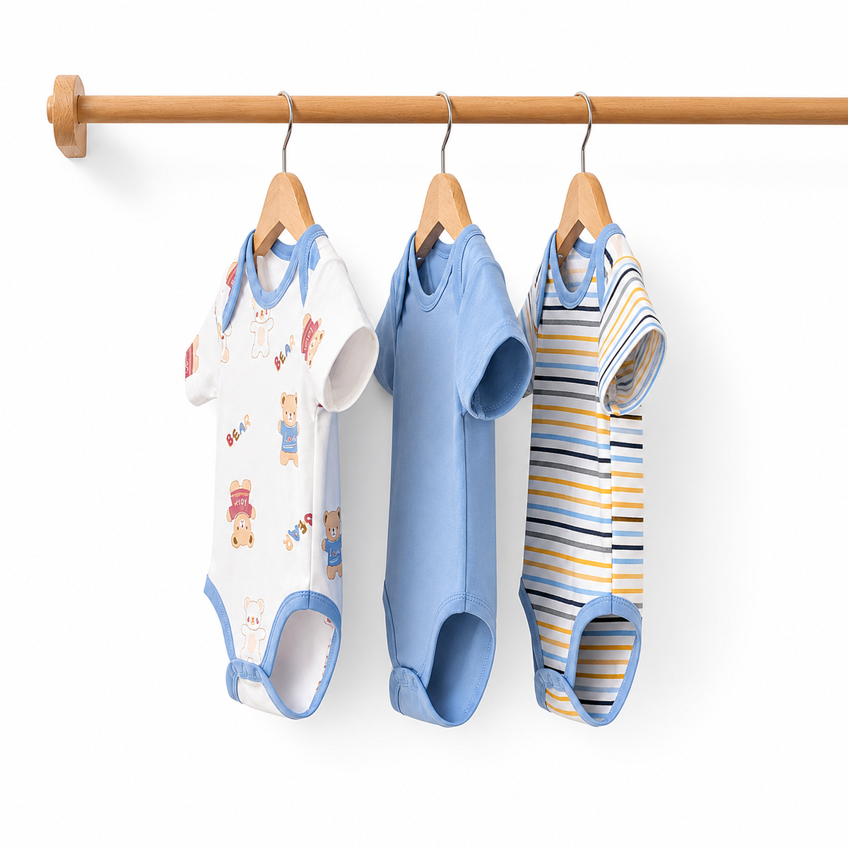 Half-Sleeve Cotton Baby Bodysuits 3-Pack – Light Blue Bear
