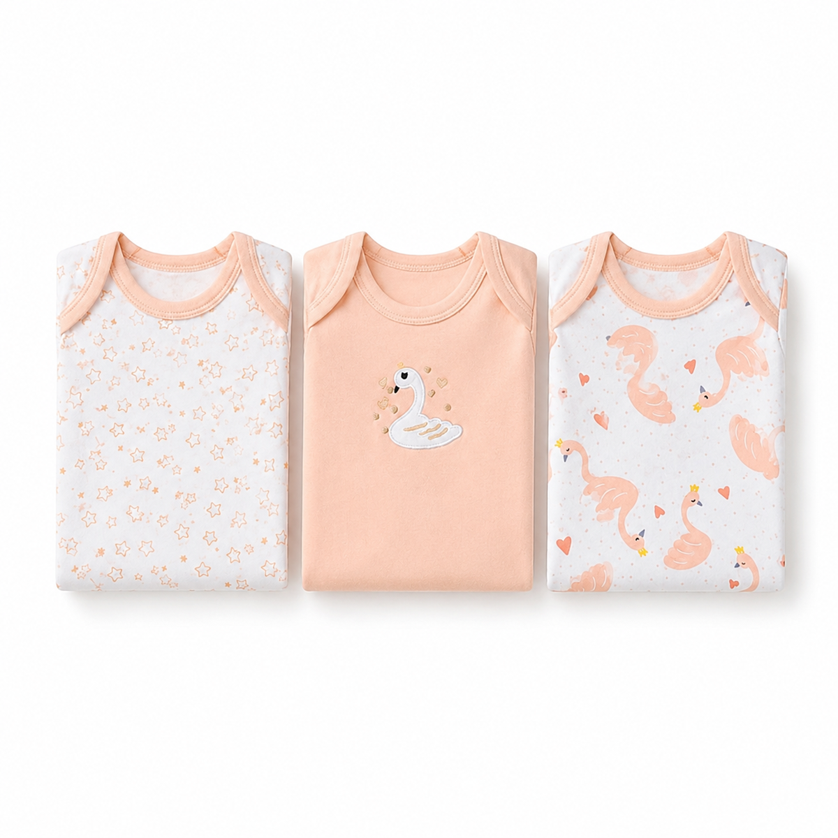 Half-Sleeve Cotton Baby Bodysuits 3-Pack – Peach Duck