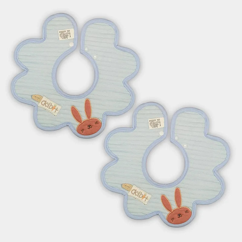 2 PACK BABY BUNNY APPLIQUE FLORAL BIB BLUE 360 DEGREE COVERAGE