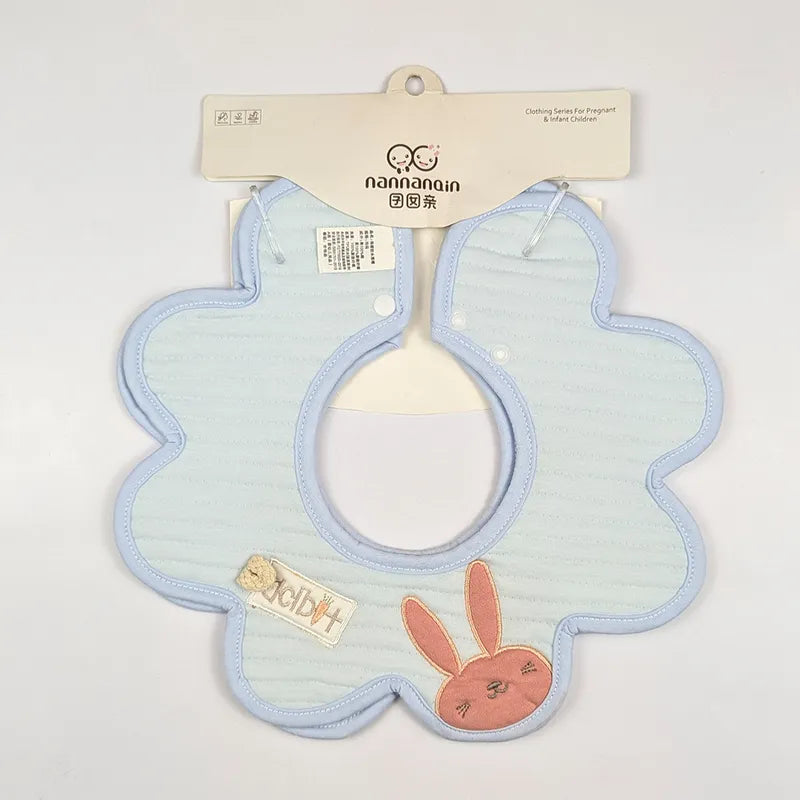 2 PACK BABY BUNNY APPLIQUE FLORAL BIB BLUE 360 DEGREE COVERAGE
