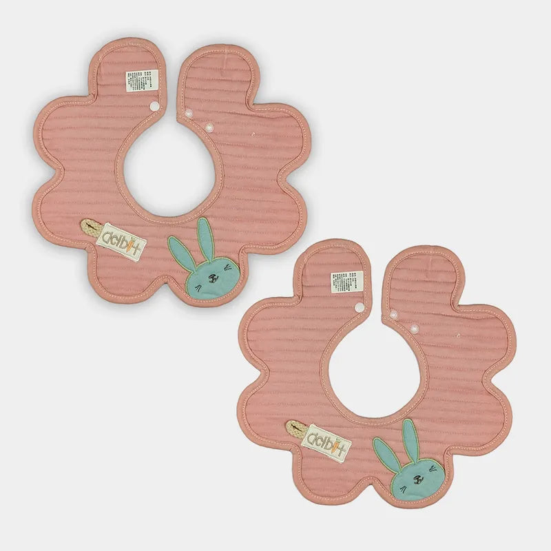 2 PACK BABY BUNNY APPLIQUE FLORAL BIB PEACH 360 DEGREE COVERAGE