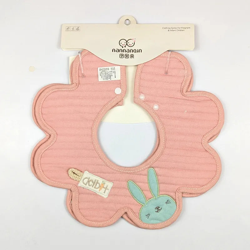 2 PACK BABY BUNNY APPLIQUE FLORAL BIB PEACH 360 DEGREE COVERAGE