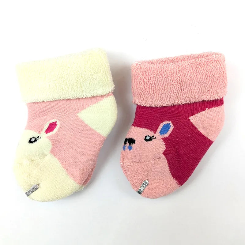 2 PACK GIRL TERRY COTTON SOCKS ROSE PINK & SOFT PEACH (1-2 YEARS)