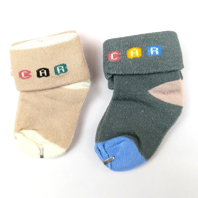 Soft Cotton Baby Socks 2-Pack with Fold-Over Cuffs, 0-12M